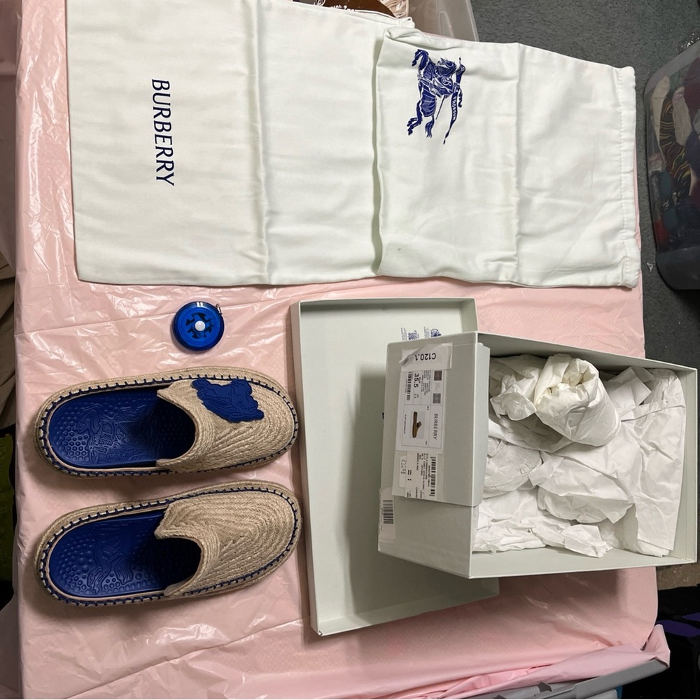 Burberry Tan and Blue Flat Espadrilles